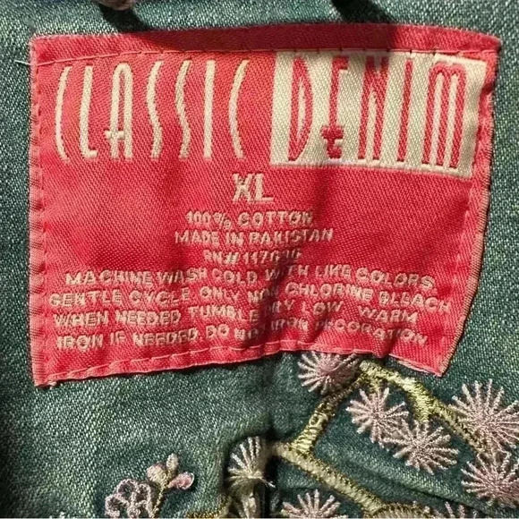 Rare Classic Denim Embroidered Cherry Blossom Jean Jacket XL - Picture 4 of 10